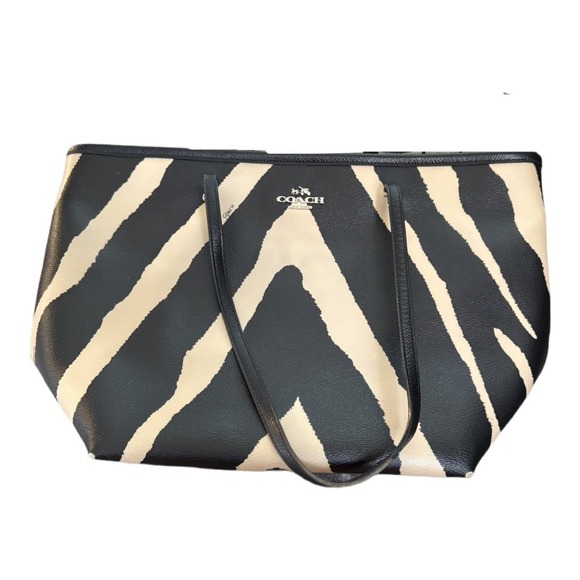 Coach Zebra Tote Bag Leather Thin Strap Medium Sized - Picture 1 of 10